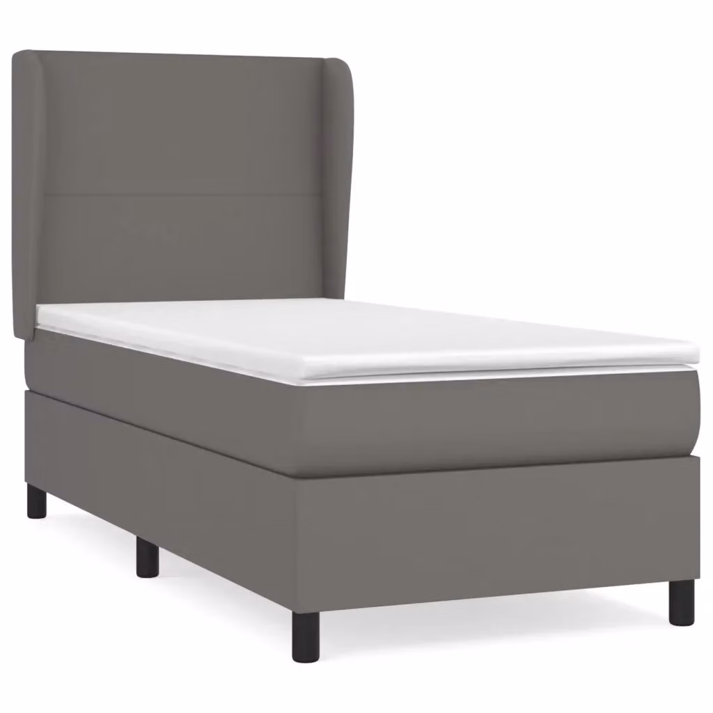 vidaXL Giroletto a Molle con Materasso in Similpelle Grigio e Bianco, L/P/H: 90 x 200 cm – 2