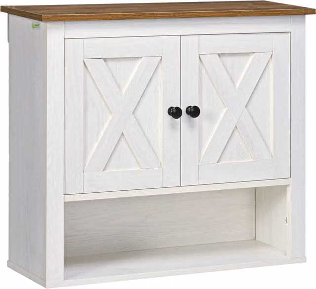 Armadio da bagno a muro kleankin con ante e vano aperto, bianco, L: 60 cm, P: 19,5 cm, H: 52,5 cm