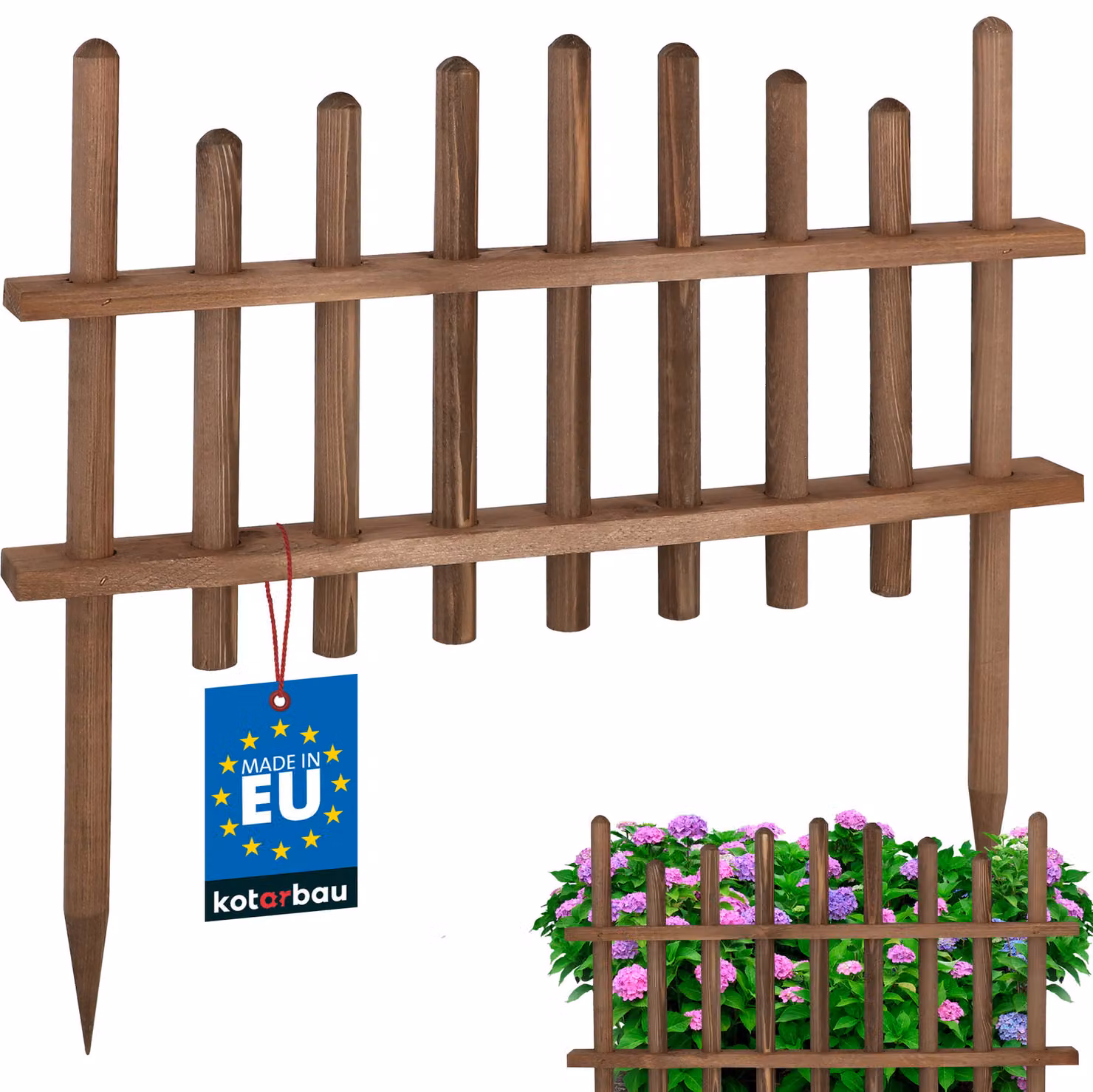 KOTARBAU® Staccionata in Legno per Giardino Pino Impregnato 60 cm Wenge Steccato in Legno Recinzione Giardino Esterno Agli Agenti Atmosferici