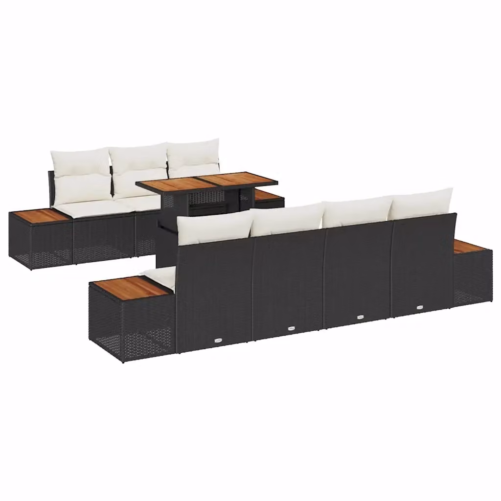 Set Divano da Giardino vidaXL 8 Pezzi in Polyrattan Nero con Cuscini e Tavolino – 2