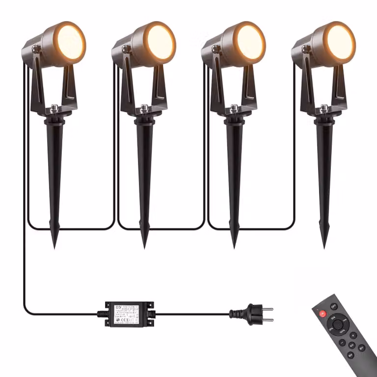 Set di 4 faretti LED da esterno, 3W, 3000K, grado di protezione IP65, con telecomando