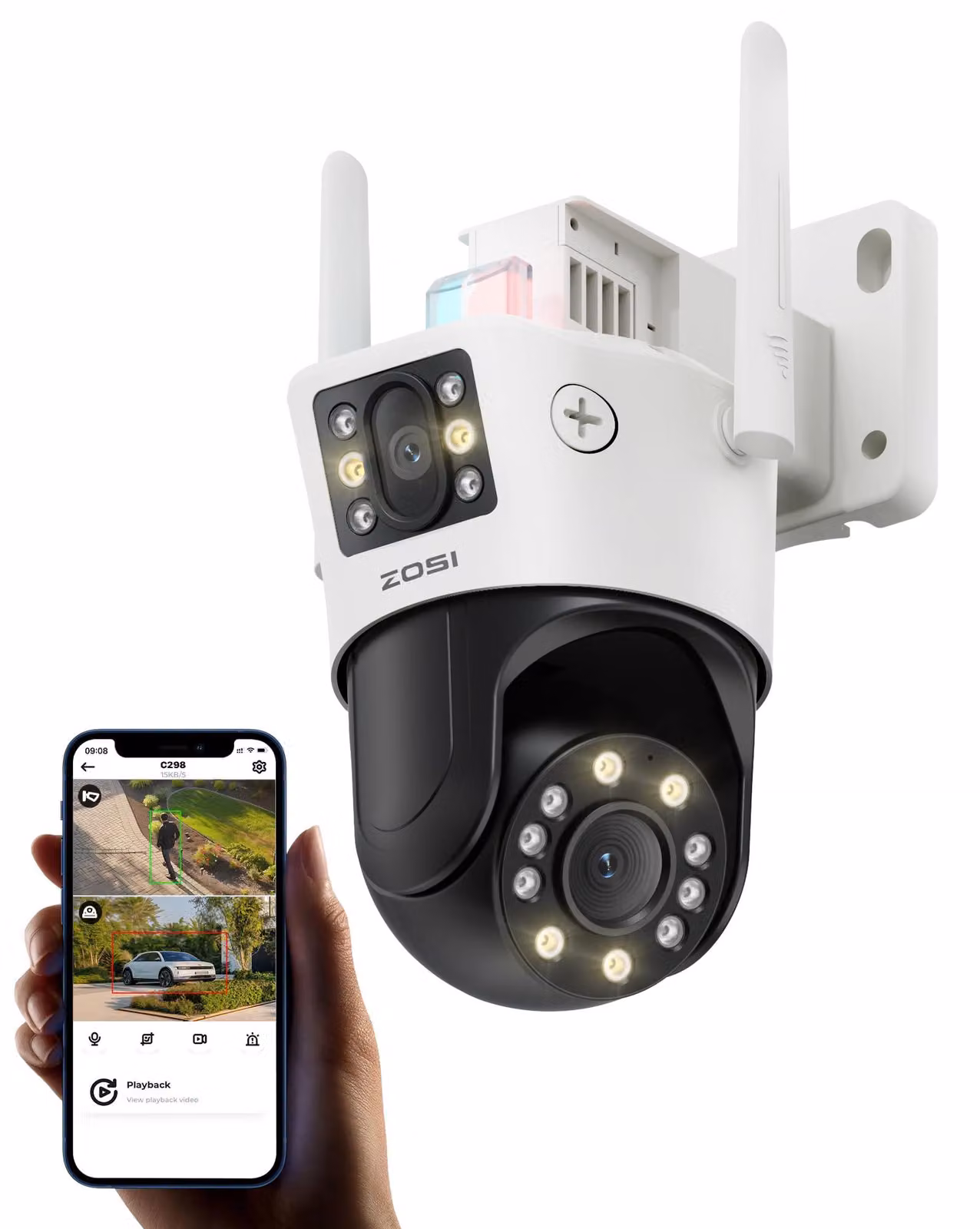 Telecamera di sicurezza a doppia lente - Risoluzione 8MP - Wi-Fi wireless - Visione notturna a colori - Corpo in metallo