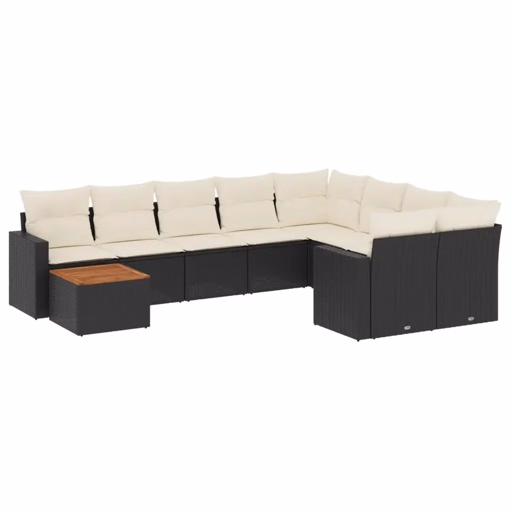 vidaXL Set Divani da Giardino a L 10pz in Polyrattan Nero con Cuscini e Tavolino da Esterno – 2