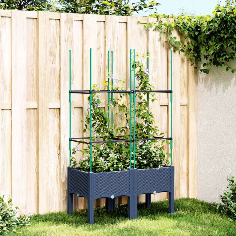 Fioriera da giardino con graticcio vidaXL in plastica grigio blu L: 80 cm, P: 40 cm, H: 142,5 cm