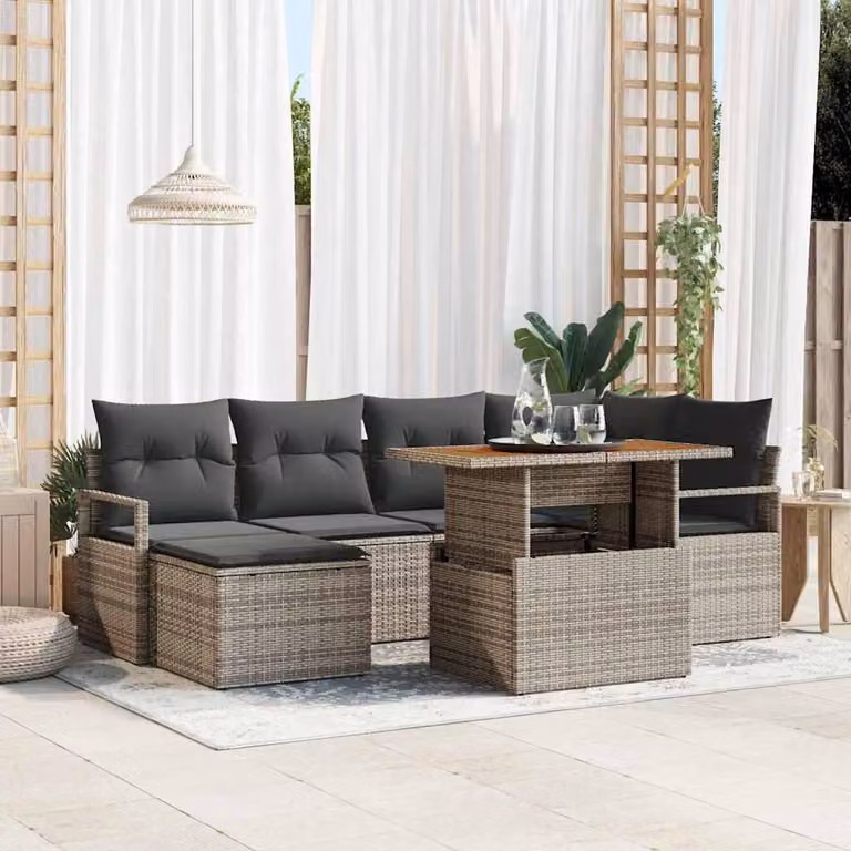 Maison Exclusive - Set da giardino composto da 7 pezzi, divano, colore grigio, realizzato in rattan sintetico