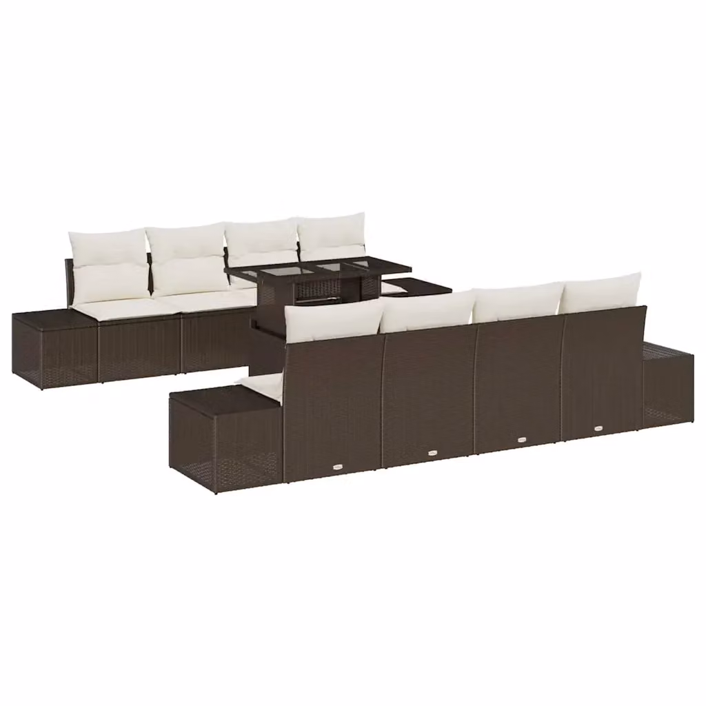 vidaXL Set Divano da Giardino in Polyrattan 9 Pezzi Marrone e Beige con Cuscini e Tavolino – 2