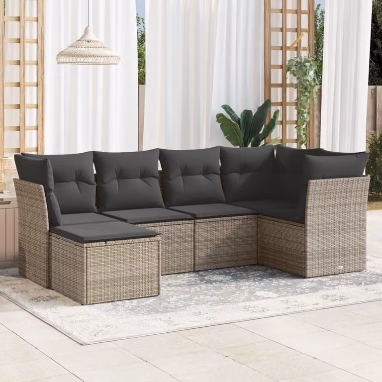 Maison Exclusive - Set Divano da Giardino 6 pz con Cuscini Grigio in Polyrattan