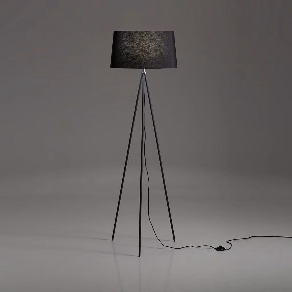 Lampada da terra SHEILA nera in metallo e tessuto con paralume cilindrico, H: 155 cm, L: 48 cm, P: 40 cm – 2