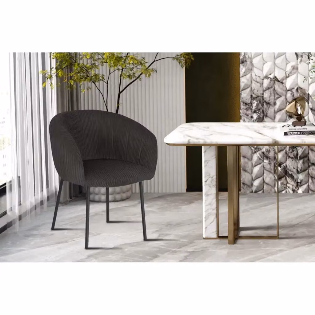 Sedia da pranzo SEVILLE Meublorama in velluto a coste grigio con braccioli e piedi in metallo nero stile industriale – 2