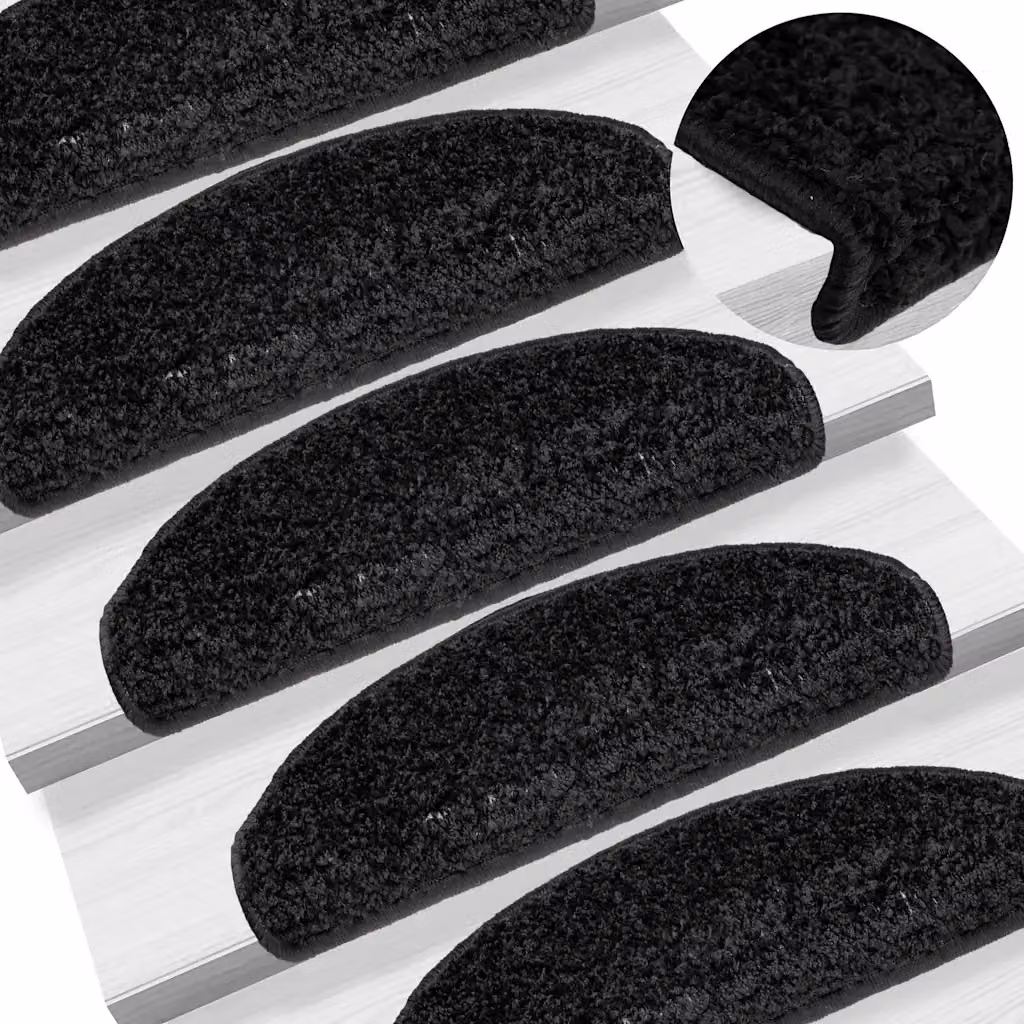 Set di 15 tappetini per scale semicircolari vidaXL, colore nero, in polipropilene, L: 65 cm, P: 40 cm, H: 4 cm