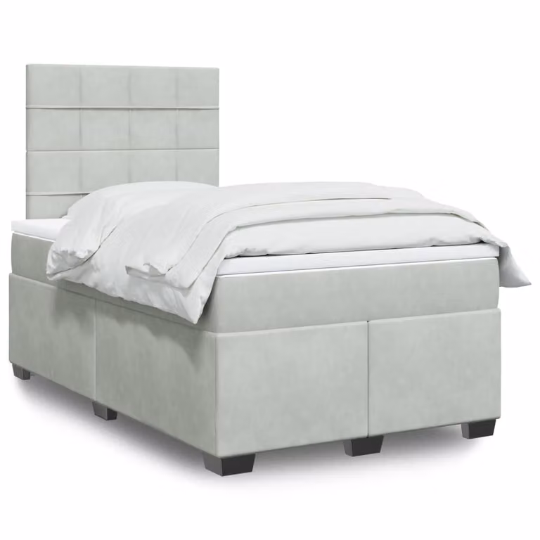 vidaXL Giroletto a Molle con Materasso Ibrido in Velluto Grigio e Bianco L/P/H: 120 x 200 x 150,5 cm