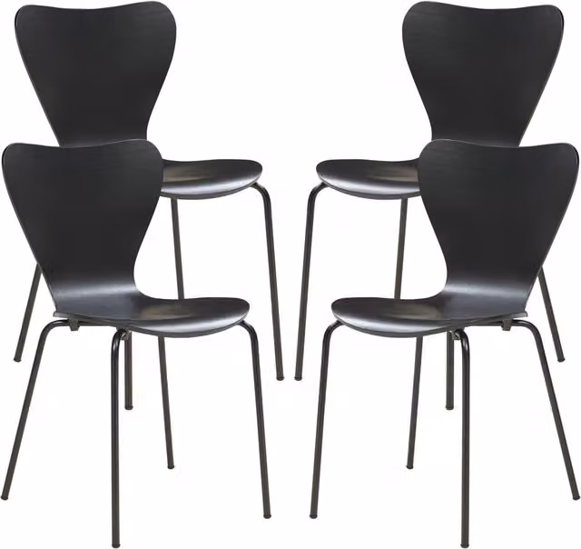 Set di 4 sedie da sala impilabili en.casa in legno di betulla e metallo nero opaco