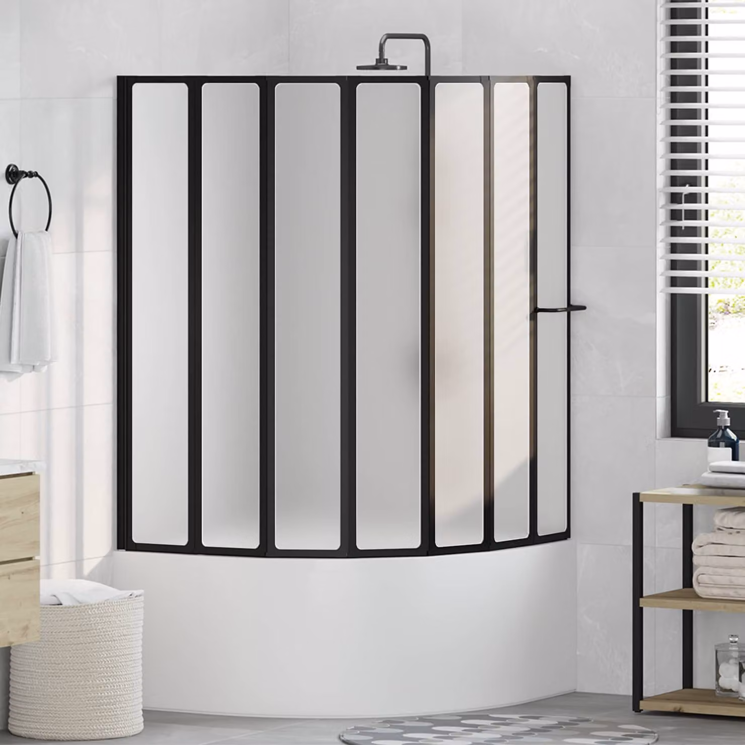 Parete doccia rettangolare pieghevole vidaXL in alluminio e vetro, Nero, L: 168 cm