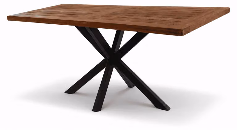 Tavolo da pranzo in legno con struttura in metallo, design moderno e naturale, ideale per la sala da pranzo, forma rettangolare