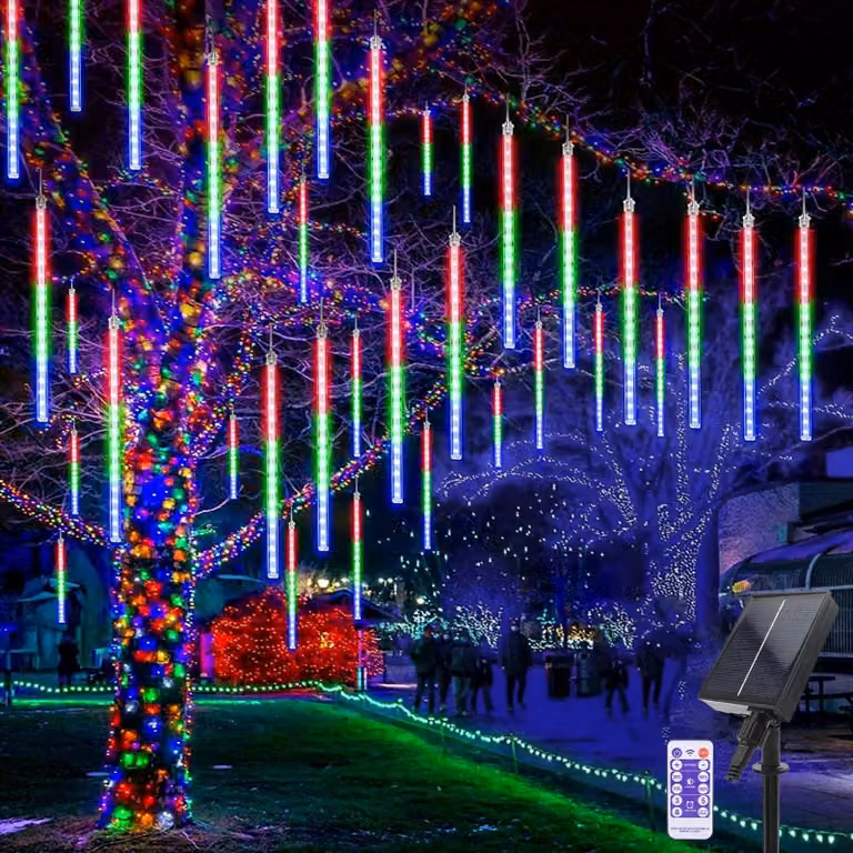 Catena luminosa solare con elementi decorativi a forma di meteoriti, 10 elementi, 240 LED, grado di protezione IP65, con telecomando