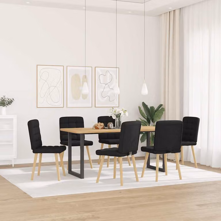 Sedie da Pranzo 6 pz Nere in Tessuto