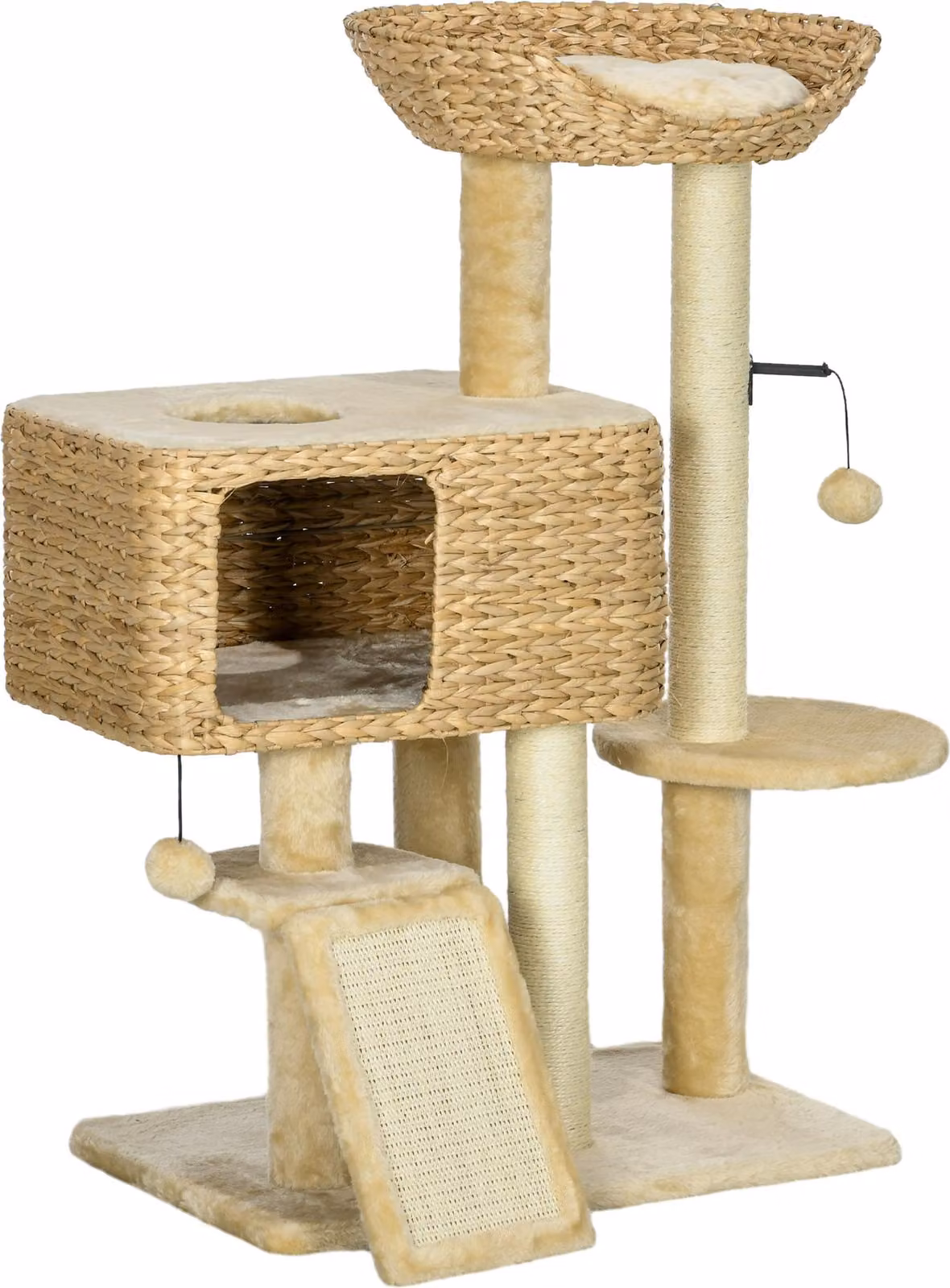 Tiragraffi per gatti 98 cm Albero tiragraffi con 2 superfici di riposo, tiragraffi con pallina per gatti fino a 6 kg, mobili per gatti, sisal, beige