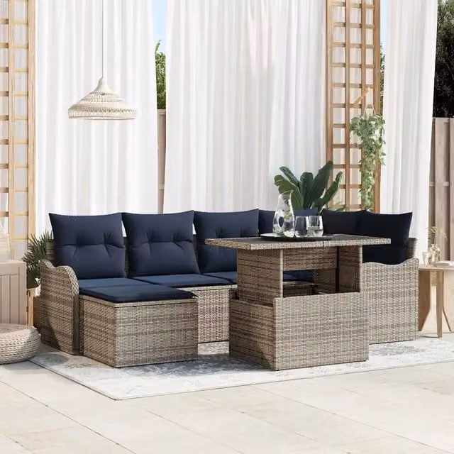 Set Divano da Giardino 7 pz Grigio Poly Rattan 3348501