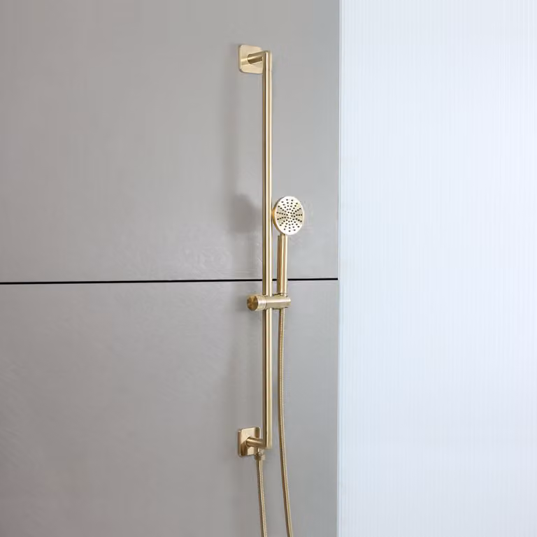 Kit Doccia con Asta Saliscendi, Doccetta e Supporto - Oro Satinato - Lune