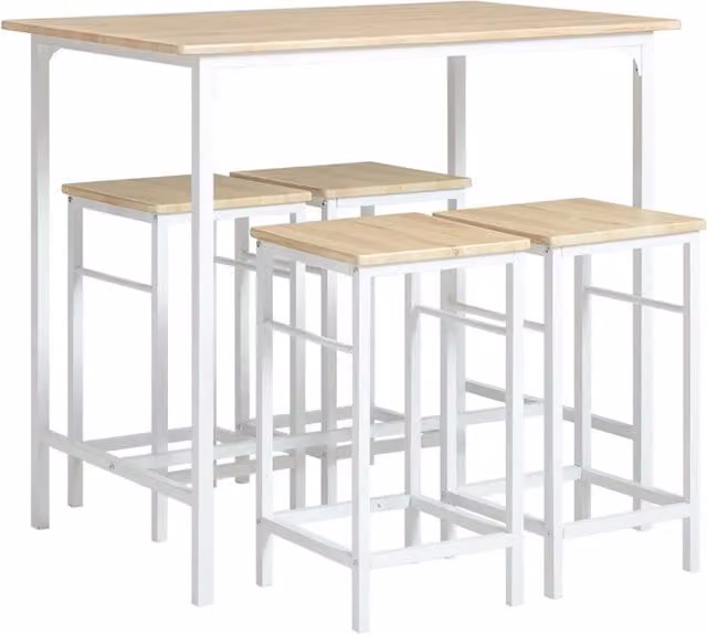 Set Mobile Bar SOBUY in Stile Industriale con Tavolo e 4 Sgabelli, Bianco, L: 100 cm, P: 60 cm, H: 87 cm