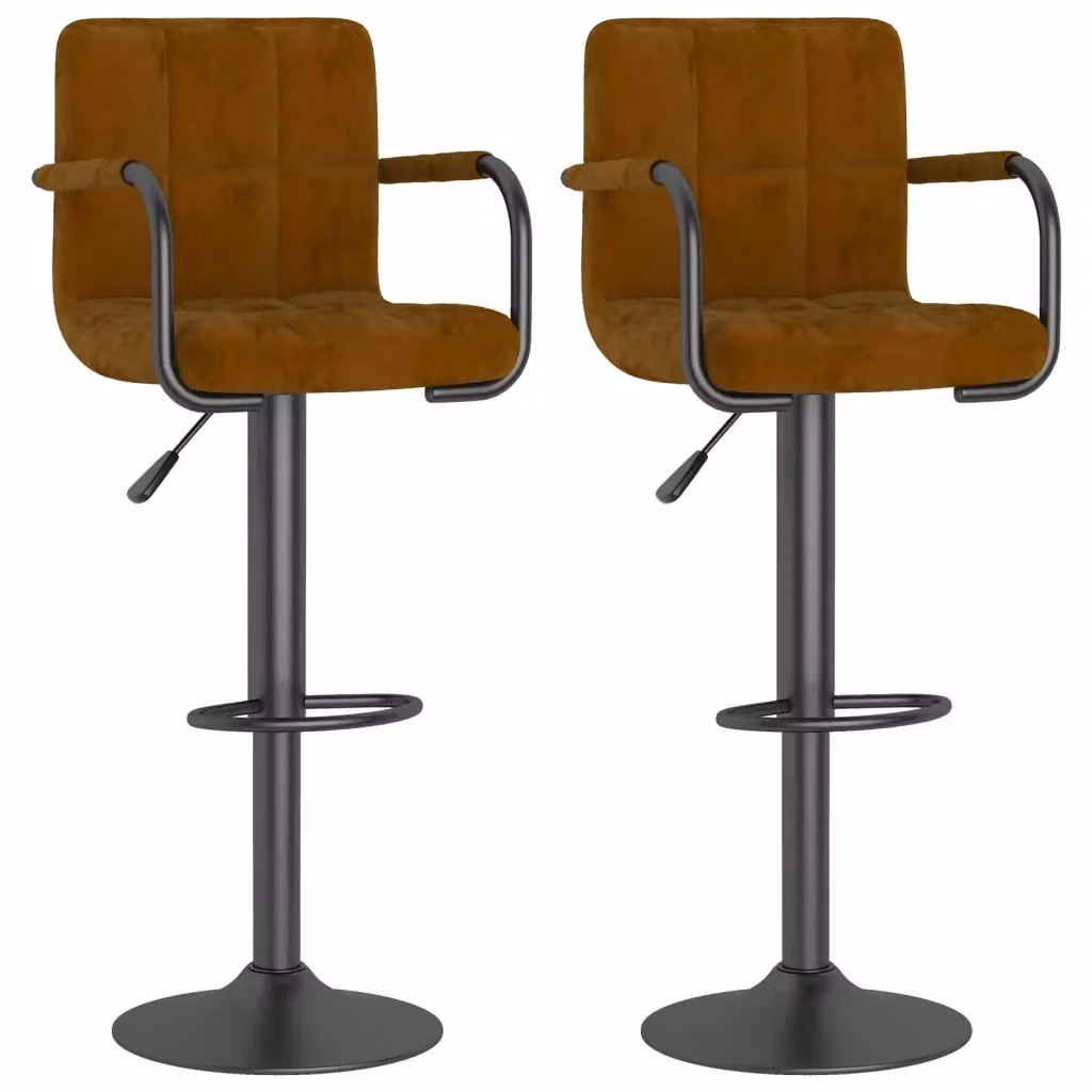 Set di 2 sgabelli da bar vidaXL in velluto marrone con base girevole a 360 gradi – 2