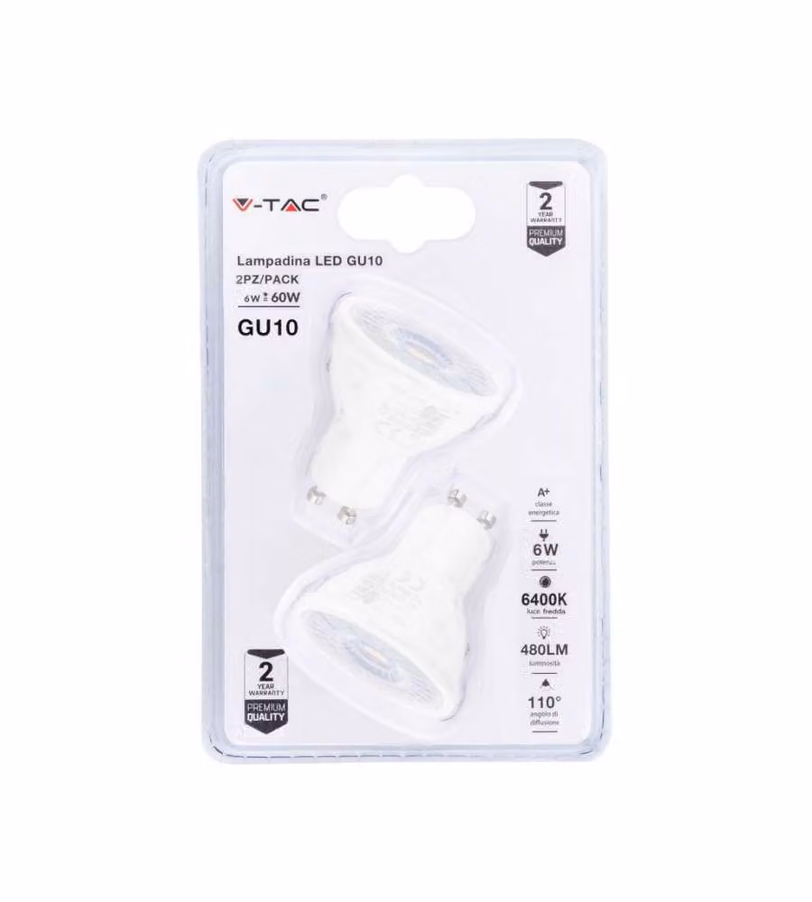 Faretto LED GU10 6W 6400K (Blister 2 pezzi)