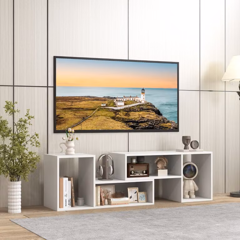 Mobile TV Console Costway a 2 Pezzi con Combinazione Libera, Centro di Intrattenimento Minimalista per TV da 50-60 Pollici, Bianco Opaco