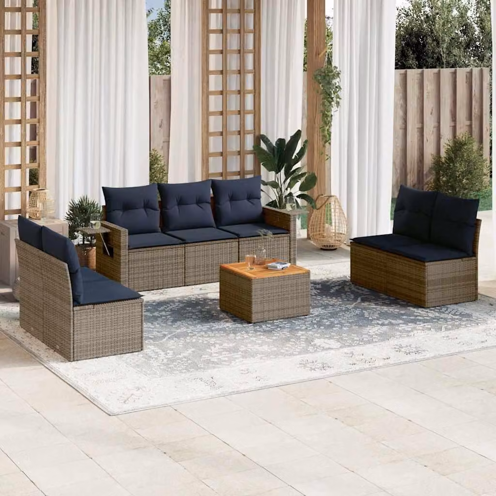 Maison Exclusive - Set di 8 divani da giardino con cuscini, grigio, polyrattan