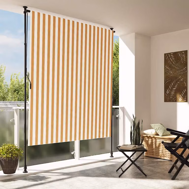 Tenda a rullo esterna vidaXL in tessuto arancione e bianco con struttura in acciaio e manovella L: 150 cm, H: 270 cm