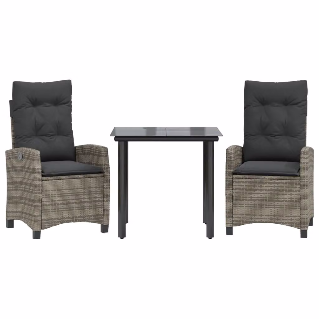 Set da Pranzo da Giardino 3 pz con Cuscini in Polyrattan Grigio