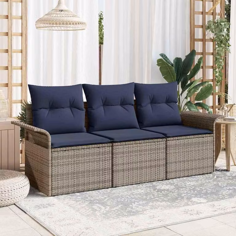 Maison Exclusive - Set da giardino composto da 3 pezzi, divano, colore grigio, materiale: rattan sintetico