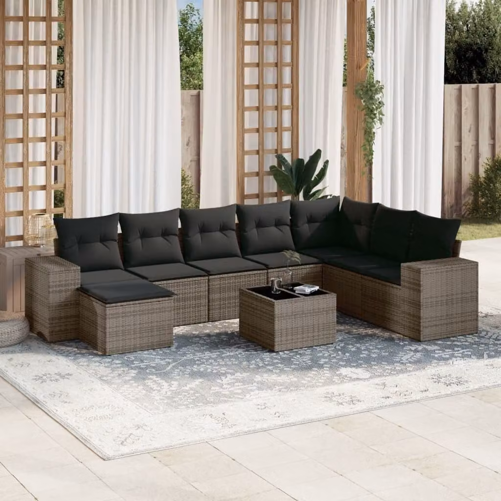 Maison Exclusive - Set da giardino 9 pezzi con cuscini Grigio Polyrattan
