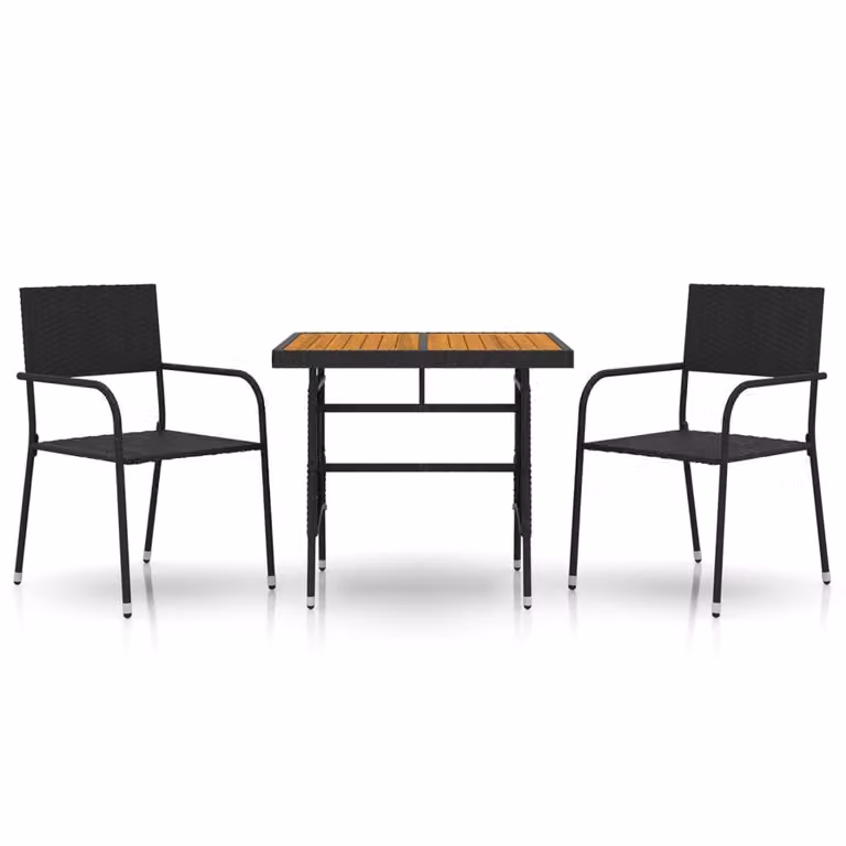 Set da Pranzo da Giardino 3 pz in Polyrattan Nero