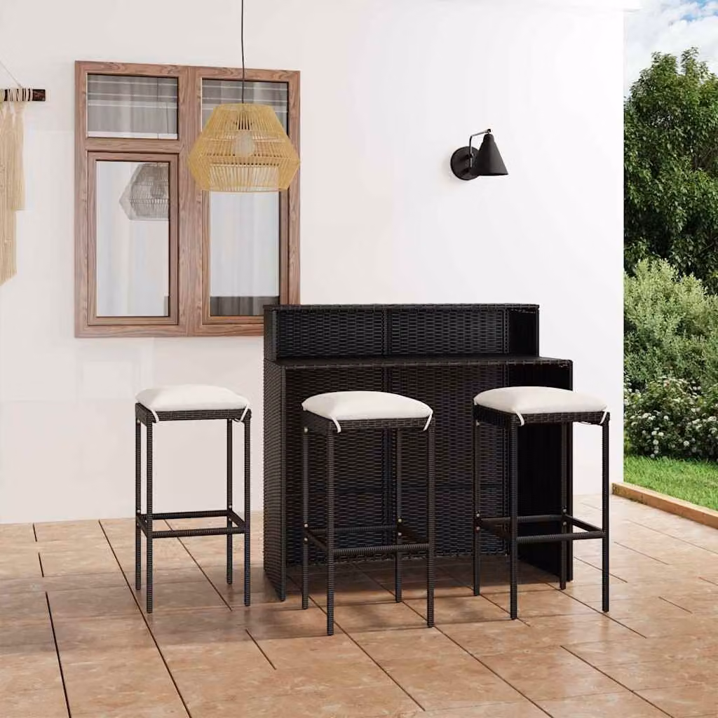 Set Bar da Giardino vidaXL in Polyrattan Nero con 4 Cuscini – 1