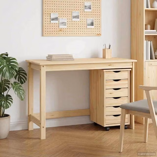 Set scrivania e mobiletto su ruote MOSS vidaXL marrone e beige in legno e plastica per home office – 1