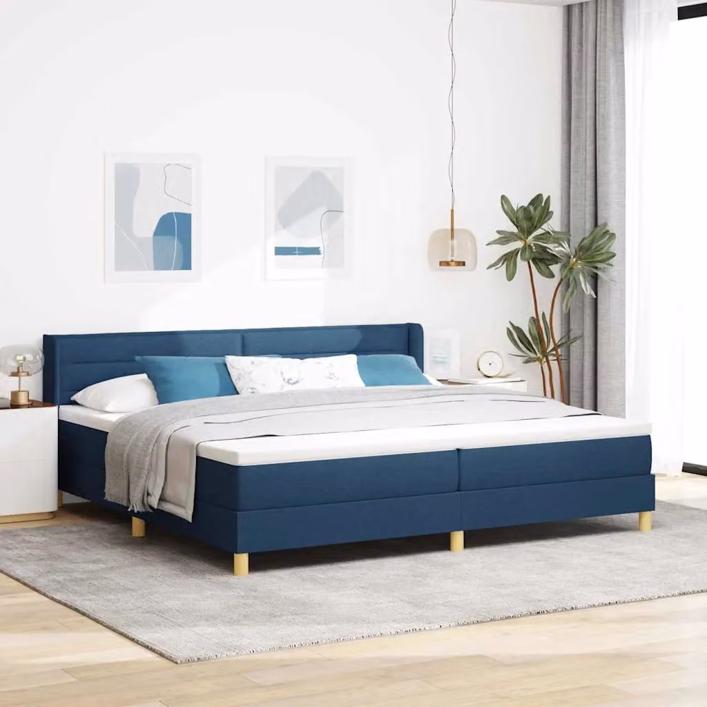 Letto a molle con materasso vidaXL in tessuto blu, L/P/H: 200 x 200 x 280 cm