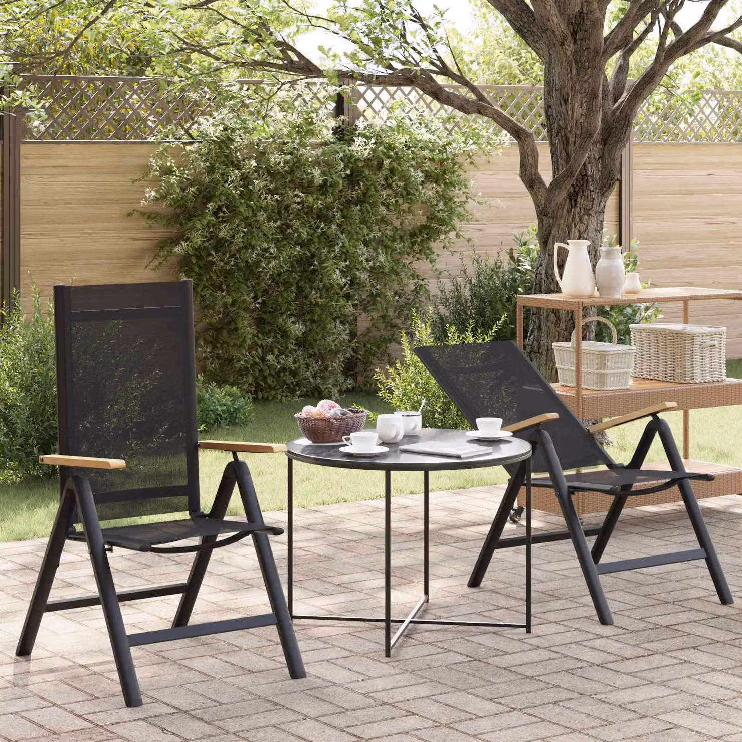 Set di 2 sedie da giardino reclinabili vidaXL in textilene nero con struttura in alluminio verniciato a polvere