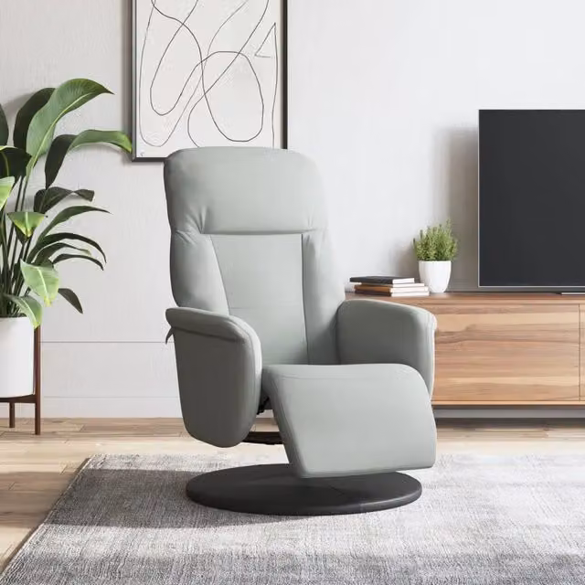 Poltrona Reclinabile con Poggiapiedi e Sedia Relax in Velluto Grigio con Base Girevole a 360 Gradi