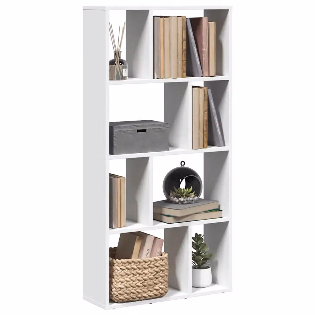 Libreria moderna vidaXL bianca con design geometrico in legno e MDF, da appendere al muro, L: 60 cm, P: 20 cm, H: 120,5 cm