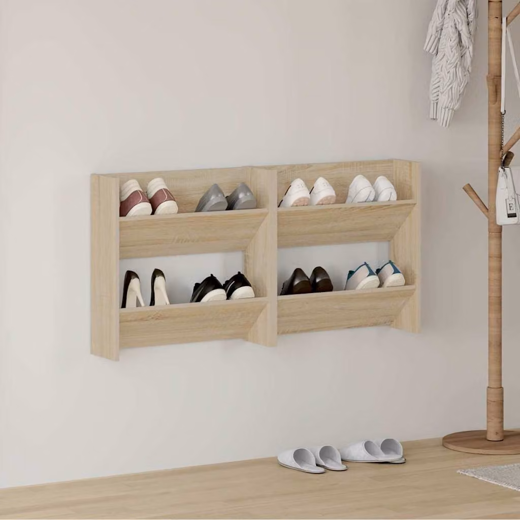 Set di 2 scarpiere da muro vidaXL in legno color rovere con scomparti basculanti L: 60 cm, P: 18 cm, H: 60 cm