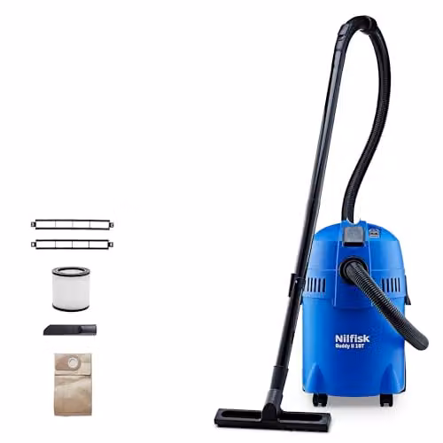 Nilfisk Buddy II 18L T Aspiratore Solidi e Liquidi – Per Casa, Giardino e Auto – Funzioni di Aspirazione e Soffiaggio per Interni ed Esterni (1200 W)