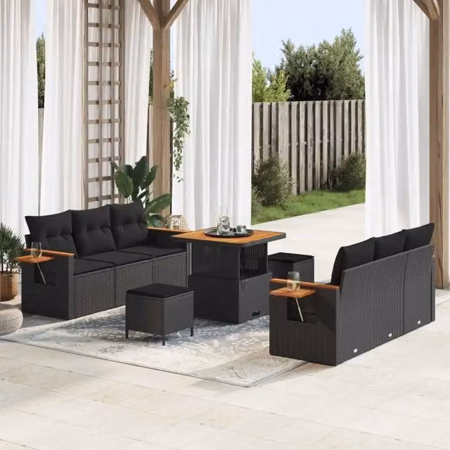 Set Divano da Giardino 11 pz 8-Numero di posti Nero polyrattan 3365074