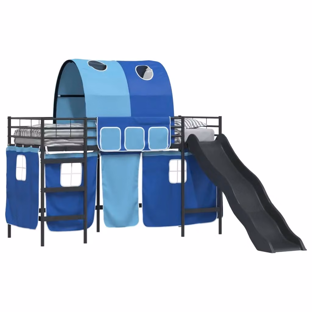 Letto a castello per bambini vidaXL in metallo con struttura a casetta e scala, Nero e Blu, L 190 x P 90 x H 194 cm – 2