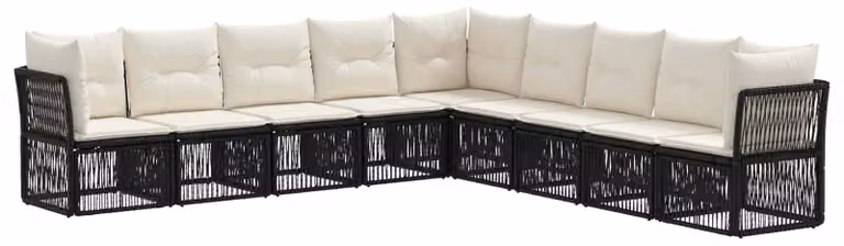 Set da giardino composto da 9 pezzi, colore nero, realizzato in rattan sintetico