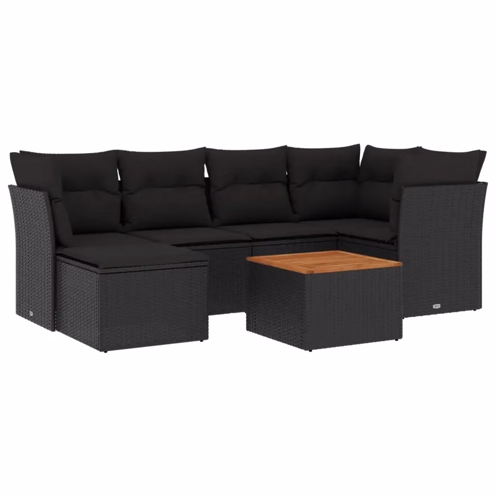 Set Divani da Giardino a L vidaXL in Polyrattan Nero con Cuscini e Tavolino da Esterno – 2