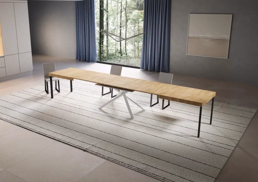 Tavolo allungabile Niket Itamoby in rovere con gambe bianche, L: 180-440 cm, P: 90 cm – 2