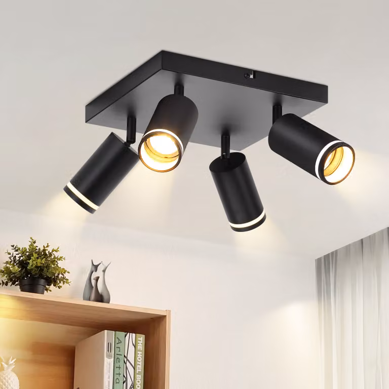 ZMH LED plafoniera 4 fiamme nere plafoniera spot GU10 orientabile faretto da parete spot da soffitto in metallo per cucina camera da letto senza lampadine