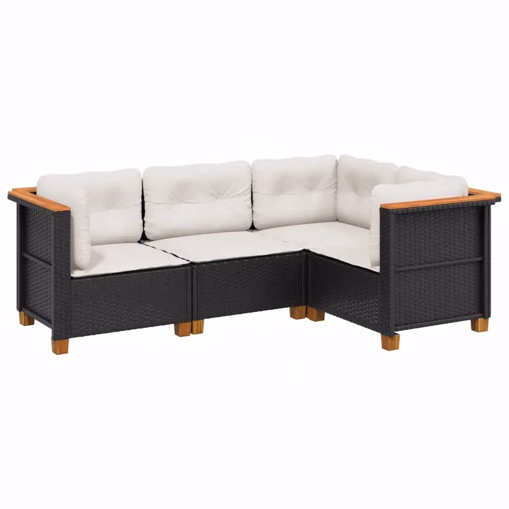 Set di divani da giardino vidaXL a forma di L composto da 4 pezzi in polyrattan nero con cuscini inclusi e coperture rimovibili – 2