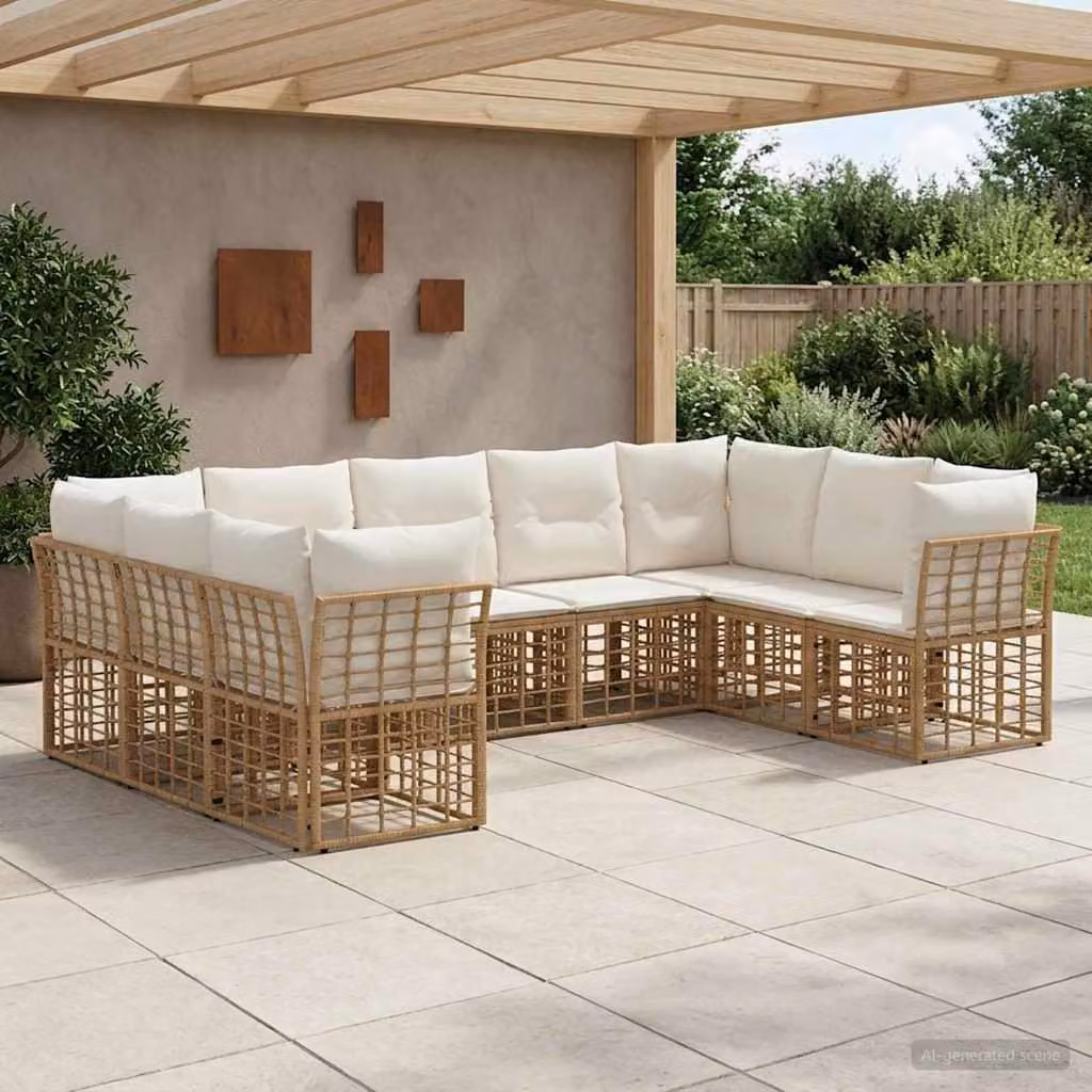 Maison Exclusive - Set da esterno per divano, 9 posti, colore naturale e crema, realizzato in poliestere