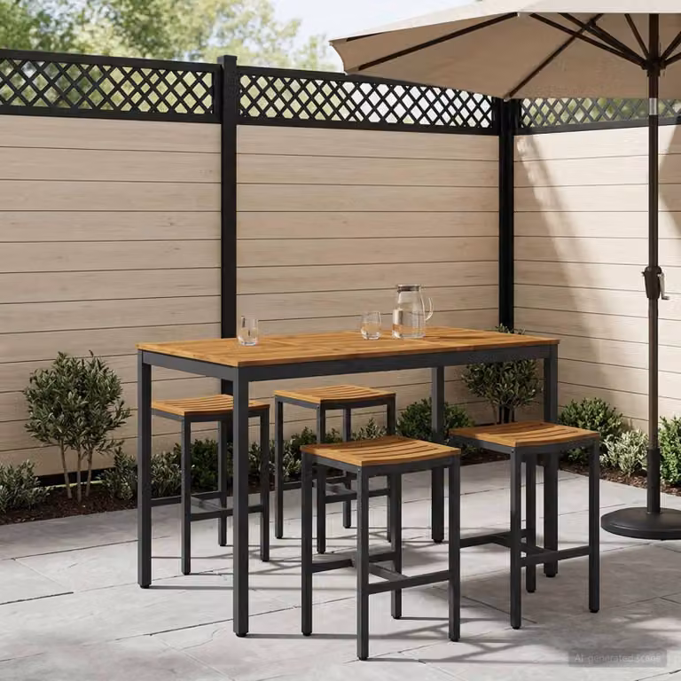 vidaXL Tavolo da Bar da Giardino in Legno di Acacia Naturale e Nero L: 141 cm, P: 80,5 cm, H: 105 cm